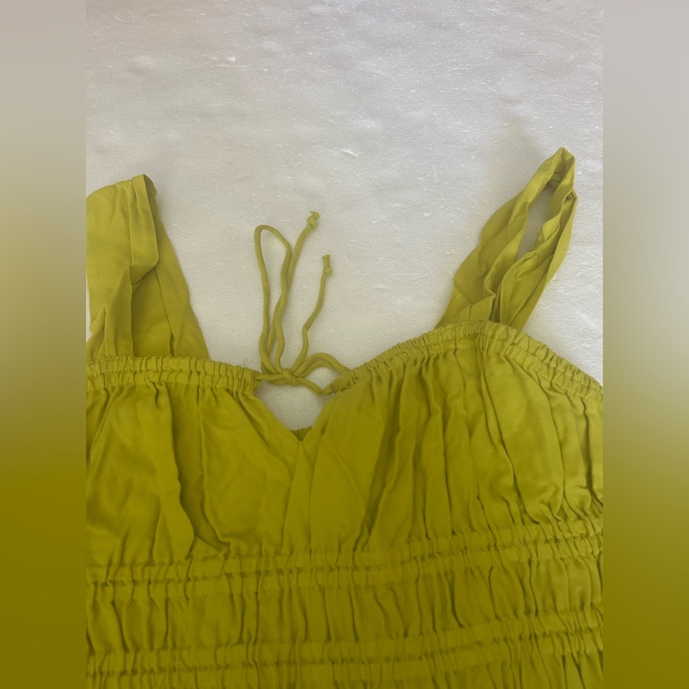 Topshop Channeled mini dress in chartreuse yellow tie front elastic waist - Picture 11 of 13